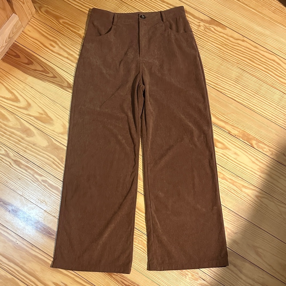 Cider Fine Wale Corduroy High Rise Cognac Brown Wide-Leg Women's Pants